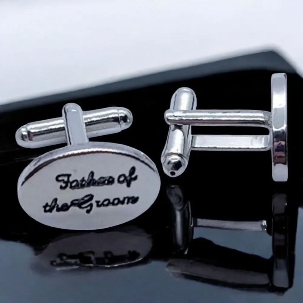 FATHER OF THE GROOM Wedding Cufflinks Silver Engraved Formal Tuxedo Cuff Links